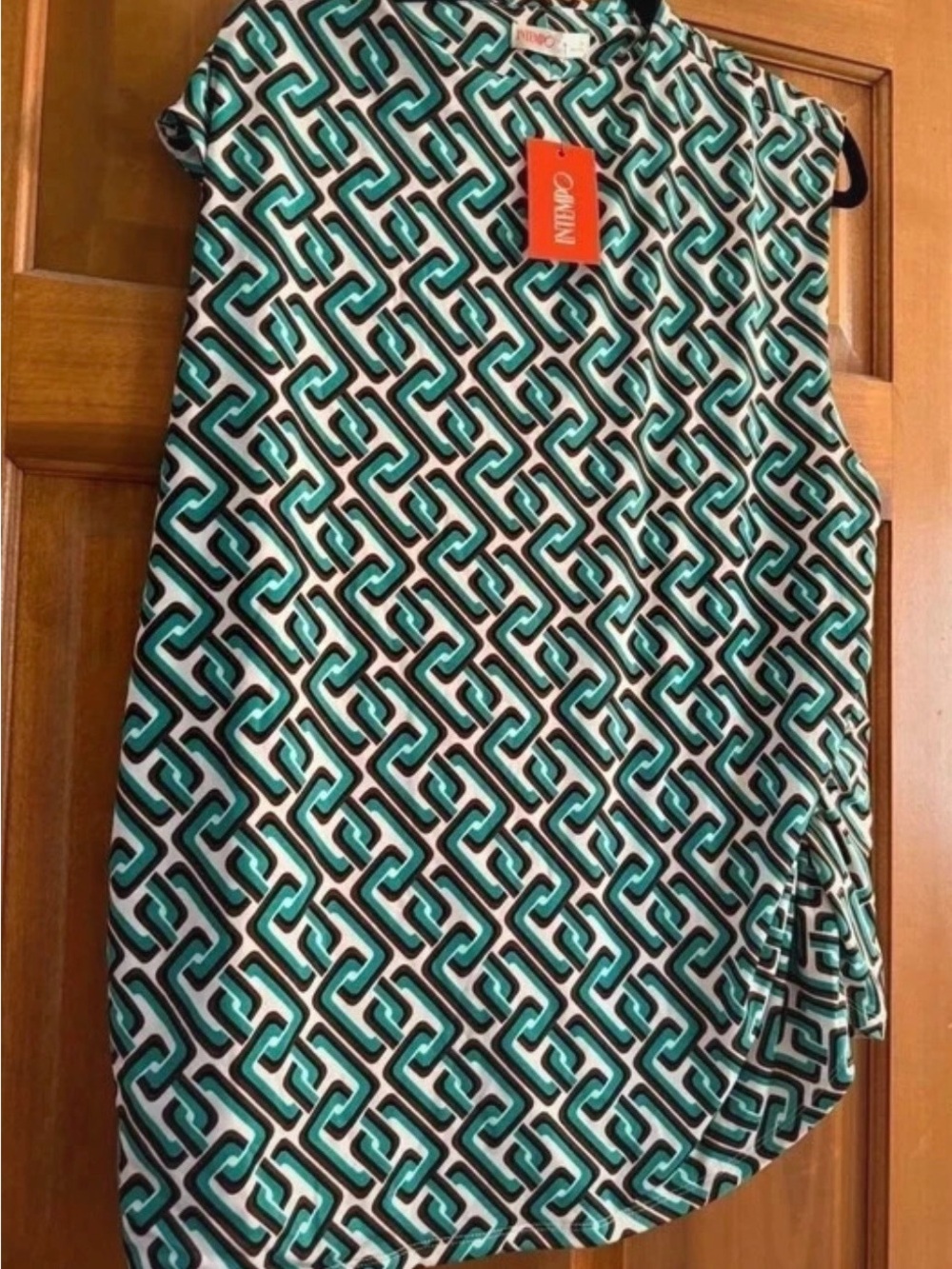 NINE WEST Teal Geometric Print Sleeveless Shirt